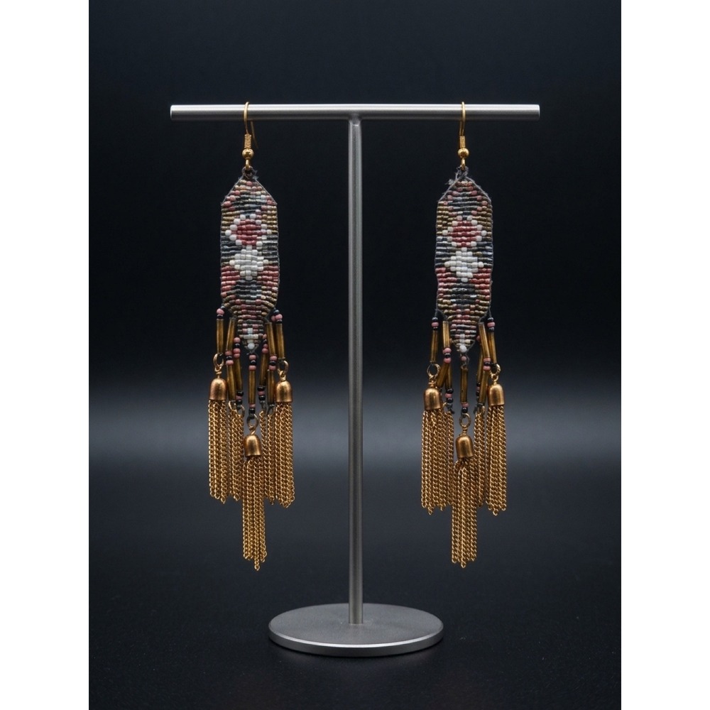 Natasha Beaded Tribal Bohemian Fringe Tassel Statement Earrings